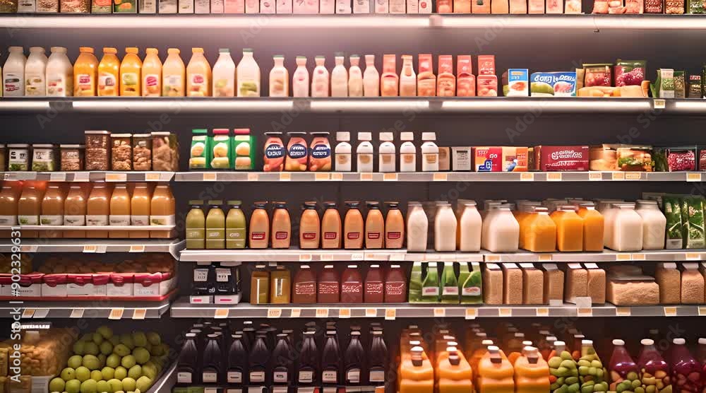 Variety of Yogurts, Juices, and Dairy on Retail Shelf Variety of Yogurts, Juices, and Dairy on Retail Shelf