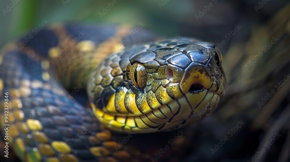 A detailed close-up shot of a snake in Taiwan, showcasing the intricate patterns and textures of its scales. A detailed close-up shot of a snake in Taiwan, showcasing the intricate patterns and textures of its scales.