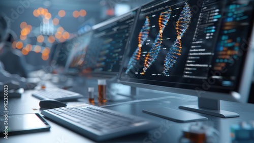 Wallpaper Mural High-tech medical lab with scientists analyzing DNA. Torontodigital.ca