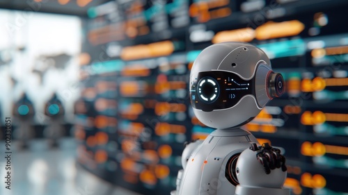 Wallpaper Mural Futuristic AI crypto trading scene with robots and stock market graphs. Torontodigital.ca