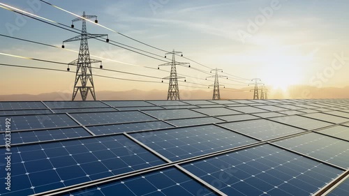 Solar energy delivering electricity to city via power lines