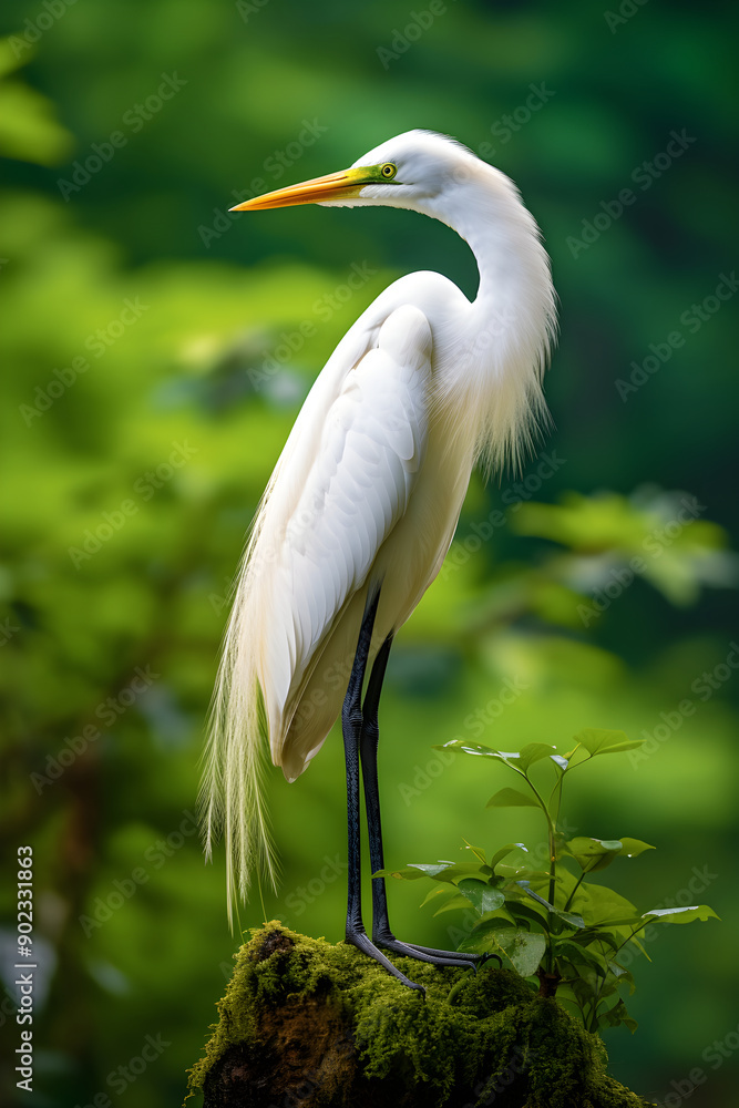 Majestic Egret Bird basking in Nature's beauty - A mesmerizing capture in a serene environment Majestic Egret Bird basking in Nature's beauty - A mesmerizing capture in a serene environment