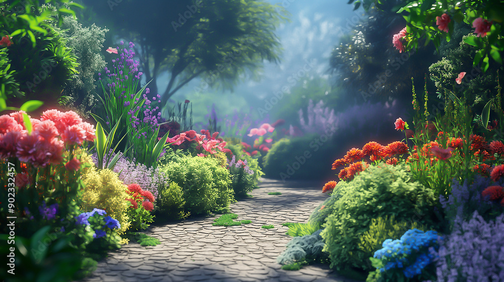 A beautiful garden with a variety of flowers A beautiful garden with a variety of flowers