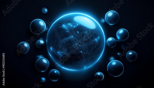 Wallpaper Mural シンプルな黒い背景、薄く光るボール、簡素に仕上げる Generated by AI Torontodigital.ca