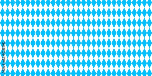 Geometric horizontal background white and blue rhombus. Flag of Bavaria. Beer festival. Vector stock illustration.