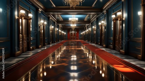 Wallpaper Mural Elegant hallway with glowing chandeliers and polished floors at a luxe hotel Torontodigital.ca