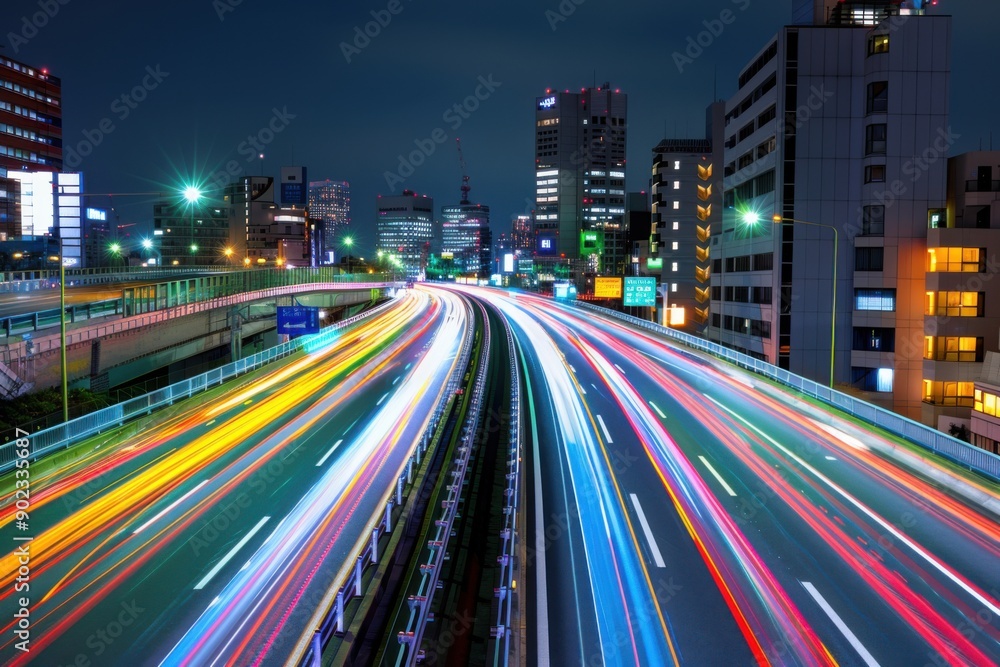 Obraz premium City Highway Night Light Trails