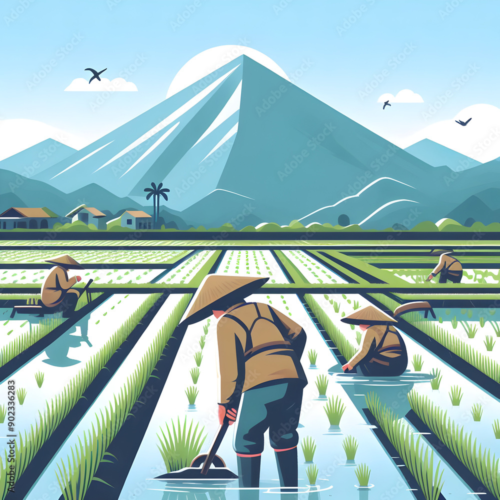 Obraz premium Rice harvest cultivating hand drawn