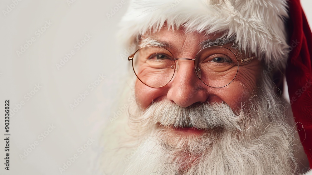 Warm and friendly Santa Claus in his traditional red suit and white beard is smiling and looking at the camera. Warm and friendly Santa Claus in his traditional red suit and white beard is smiling and looking at the camera.