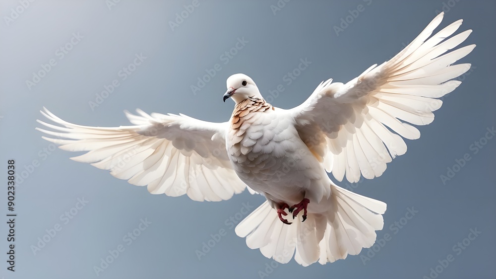 AI generated image of a white dove flying freely and isolated on a clear background AI generated image of a white dove flying freely and isolated on a clear background