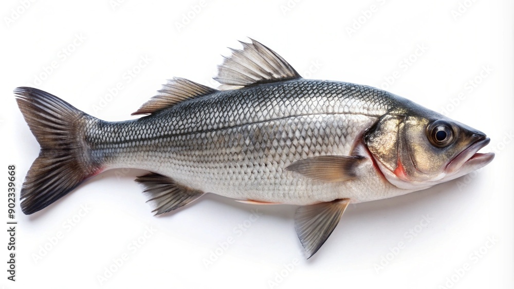 Fresh Sea Bass Fish Isolated on White Background with Clipping Path Fresh Sea Bass Fish Isolated on White Background with Clipping Path