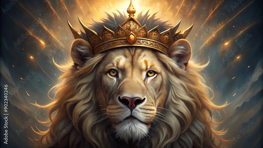 Fototapeta premium Majestic Lion Crown Christian Concept Art