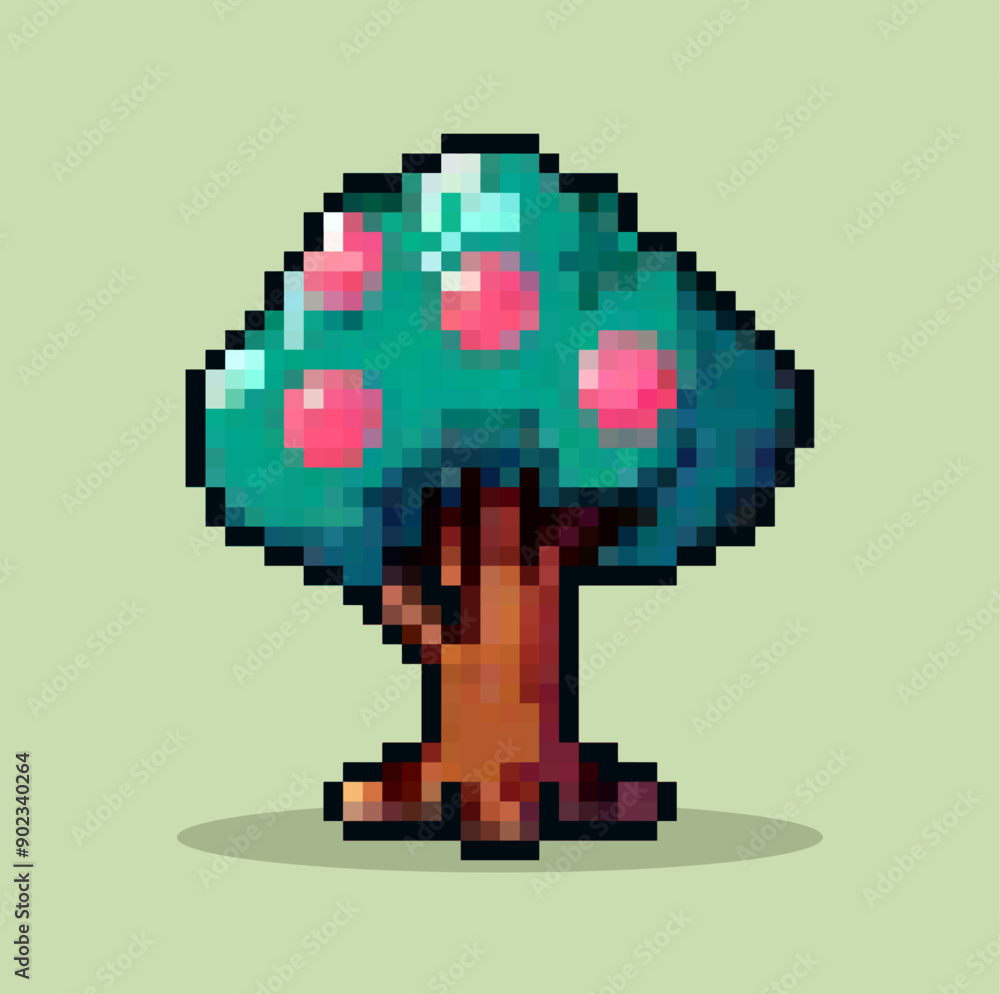 Obraz premium tree pixel art. Forest elements logo collection. 8-bit. Game development, mobile app. Isolated vector illustration.