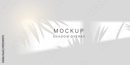 Flower and leaf Overlay effect. Gray shadow of  leaves on a white wall.