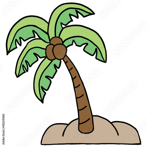 Coconut Tree on the Beach Illustration Graphic