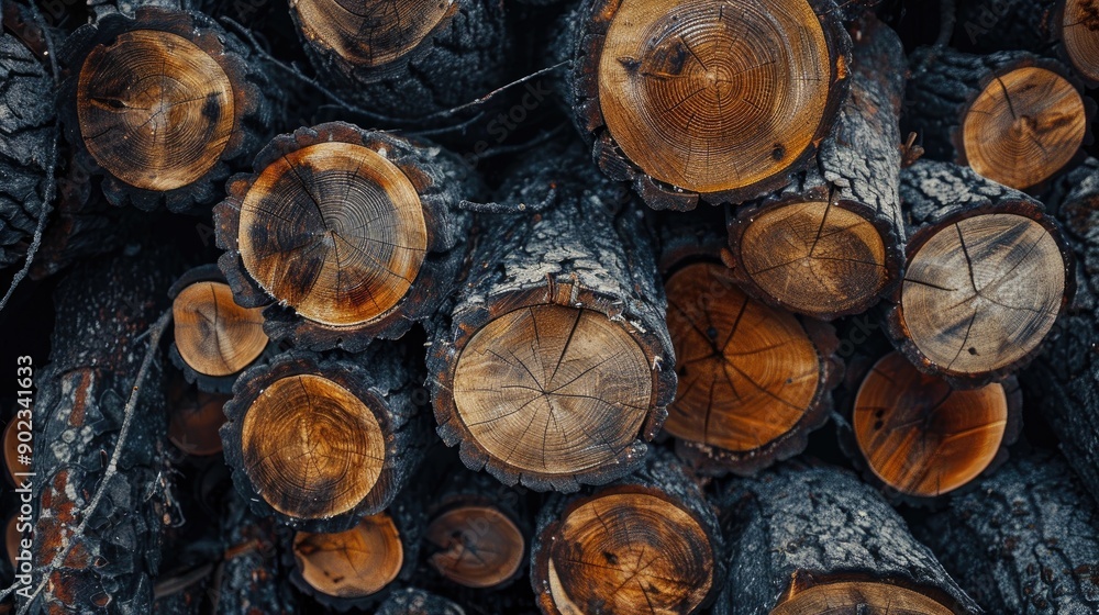 The stacking of pine and deciduous tree logs Battling deforestation bark beetles and firewood collection The stacking of pine and deciduous tree logs Battling deforestation bark beetles and firewood collection