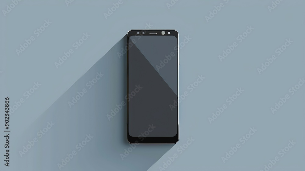 A sleek and stylish smartphone with a large screen and a slim bezel. The phone is shown in a flat lay position on a solid blue background. A sleek and stylish smartphone with a large screen and a slim bezel. The phone is shown in a flat lay position on a solid blue background.