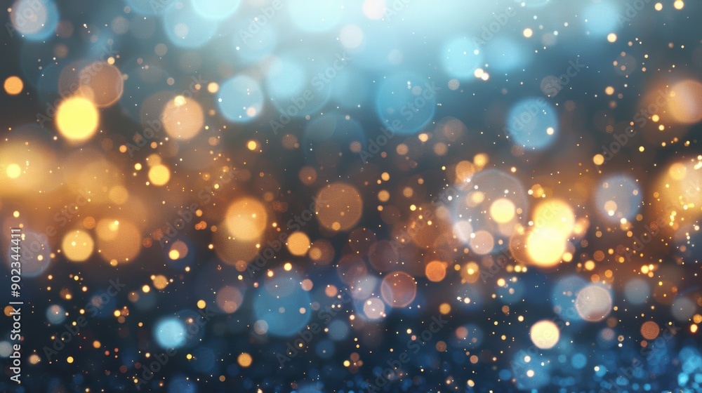 A beautiful display of blue and gold bokeh lights creates a magical ambiance A beautiful display of blue and gold bokeh lights creates a magical ambiance