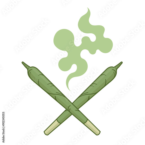 marijuana rolled joint and smoke flat vector illustration logo icon clipart isolated on white background