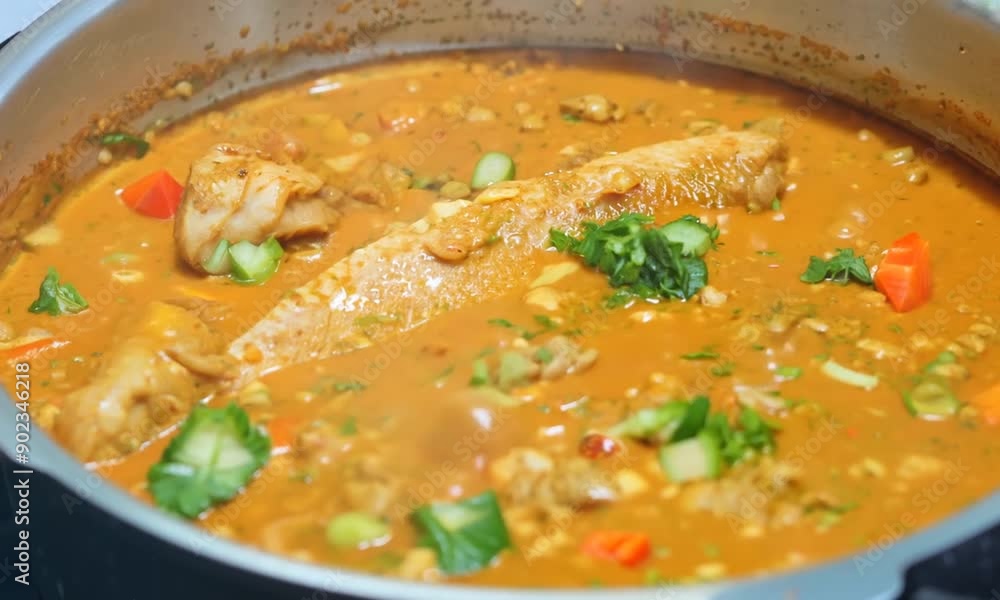 Bubbling pot of fish curry 4k video Bubbling pot of fish curry 4k video