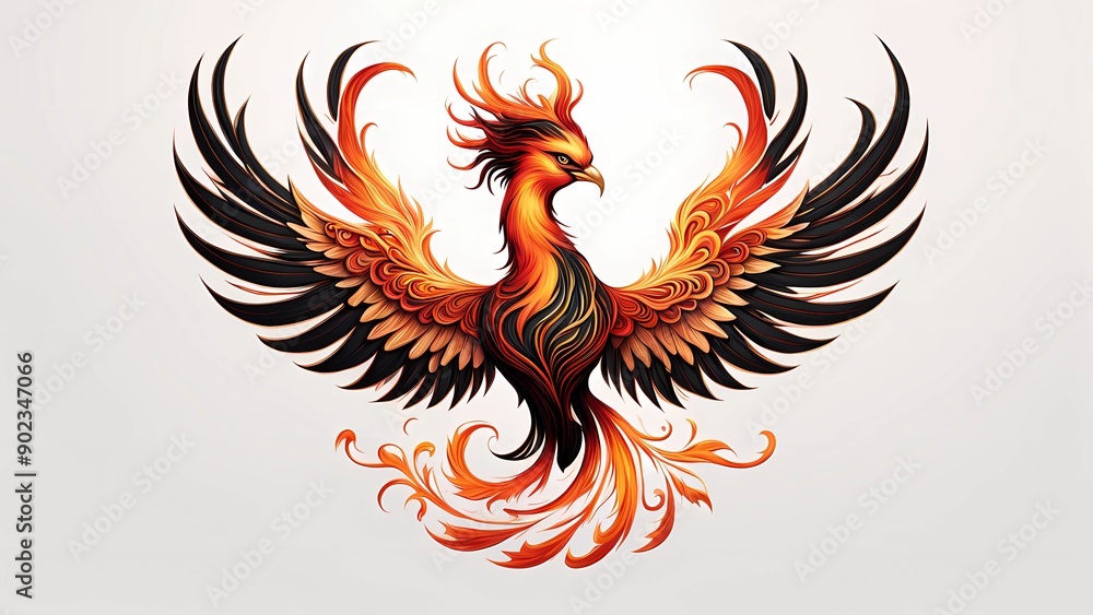 A majestic Phoenix logo with delicate, swirling, and ornate black lines that evoke a sense of regality and power A majestic Phoenix logo with delicate, swirling, and ornate black lines that evoke a sense of regality and power