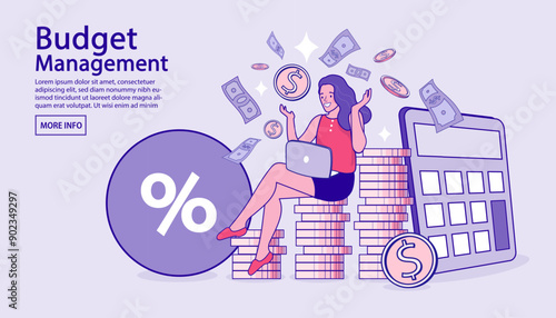 Online payment method with secure bank card pay to web shop outline concept. professional with calculator for math operations Balance financial value, management and administration concept.