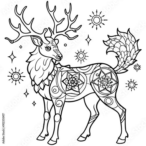 animal type mandala deer illustration for book coloring