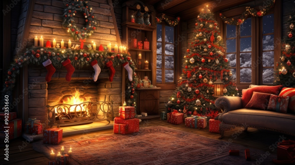 A dazzling Christmas scene with bright, glittering particles creating a luxurious and festive ambiance A dazzling Christmas scene with bright, glittering particles creating a luxurious and festive ambiance
