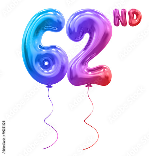 62nd Anniversary Gradient Number Balloon 3D photo