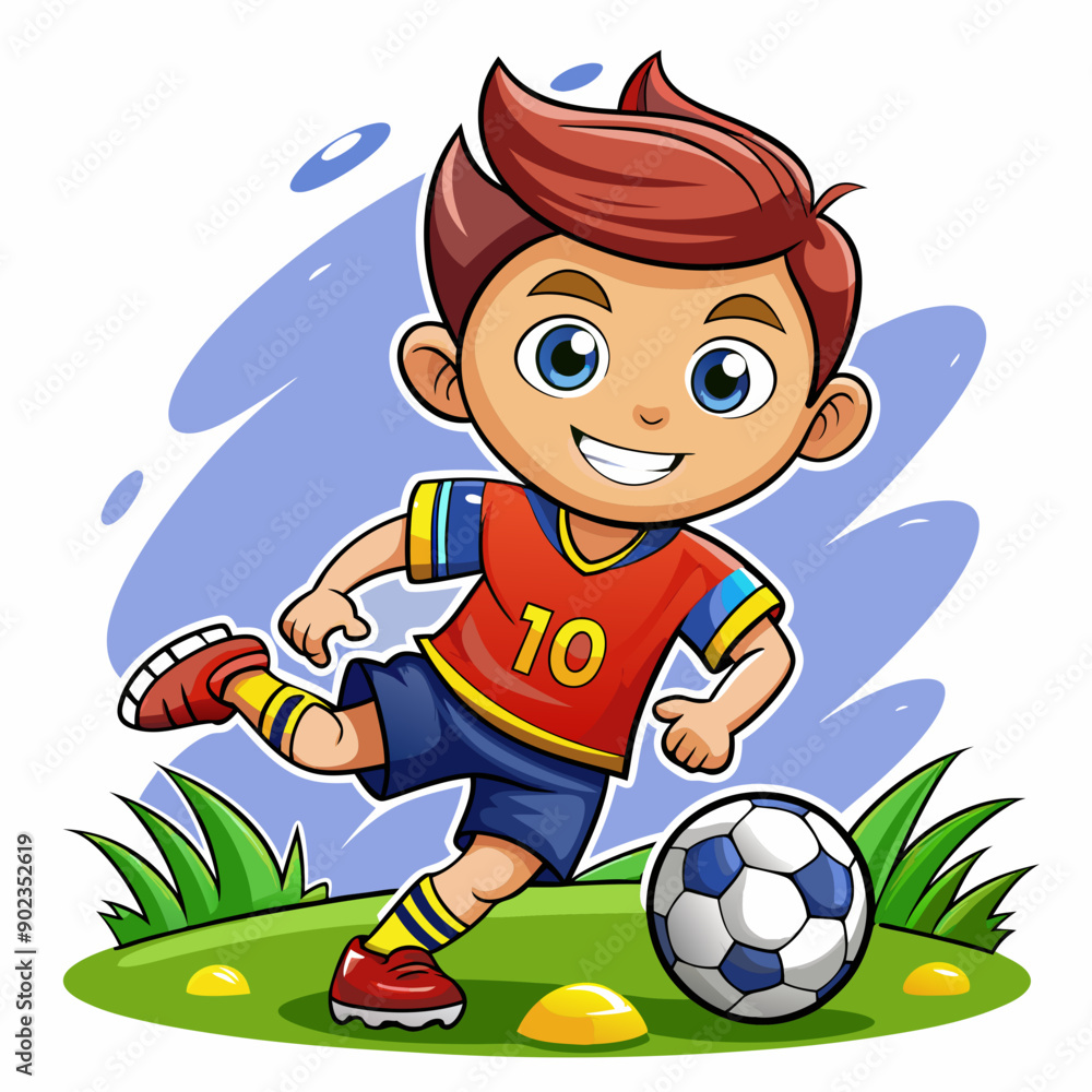 Cartoon little boy playing footbal Cartoon little boy playing footbal