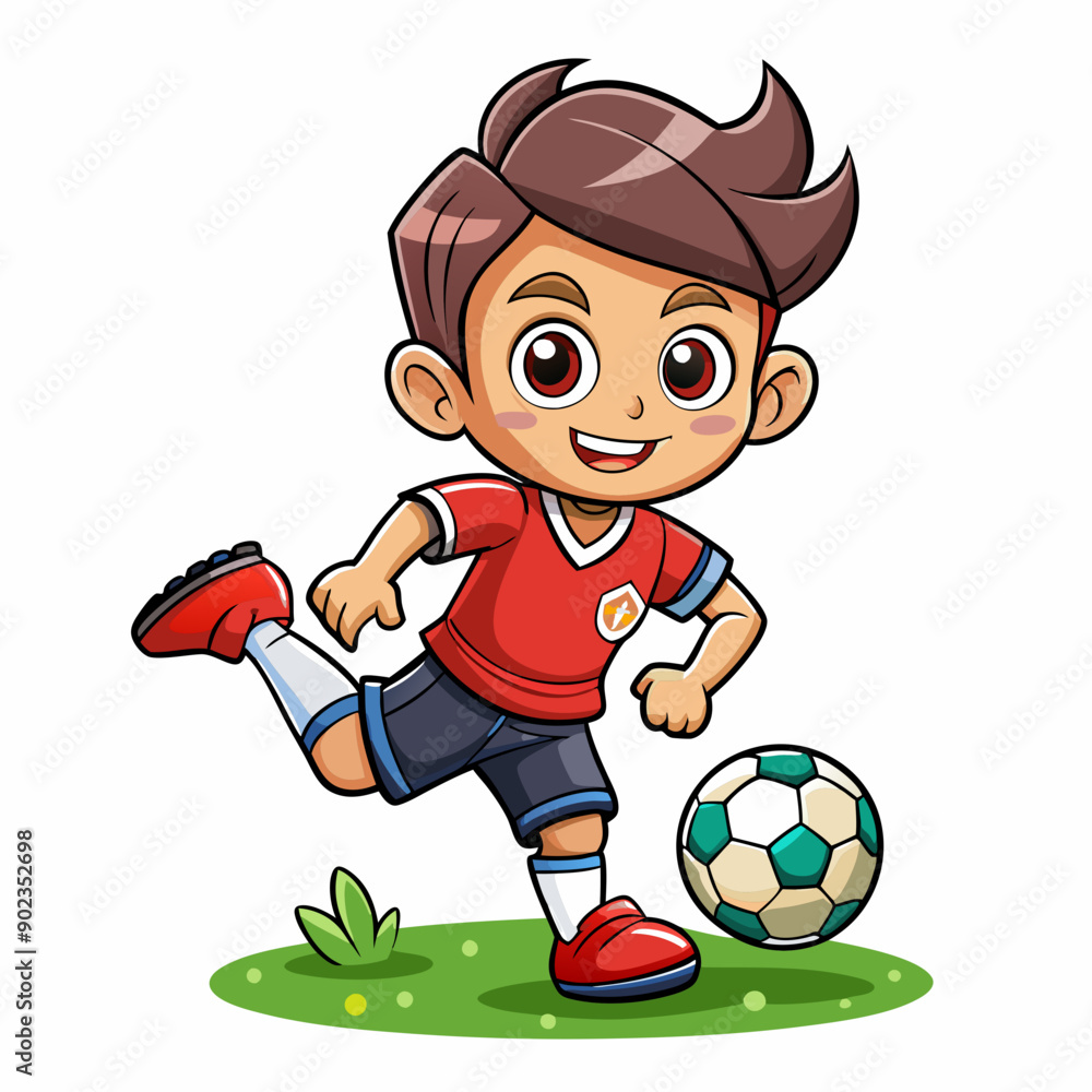 Cartoon little boy playing footbal Cartoon little boy playing footbal