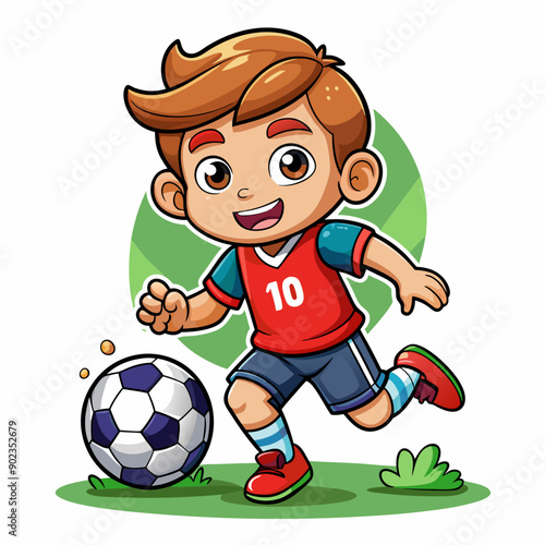 Cartoon little boy playing footbal