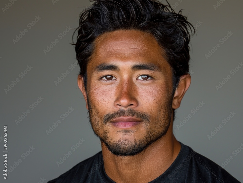 A man with a confident expression poses against a simple backdrop A man with a confident expression poses against a simple backdrop