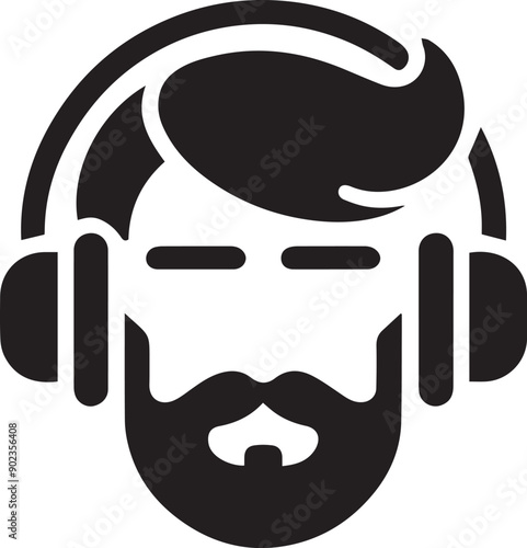 Men wearing a Headphone mike vector silhouette illustration logo art