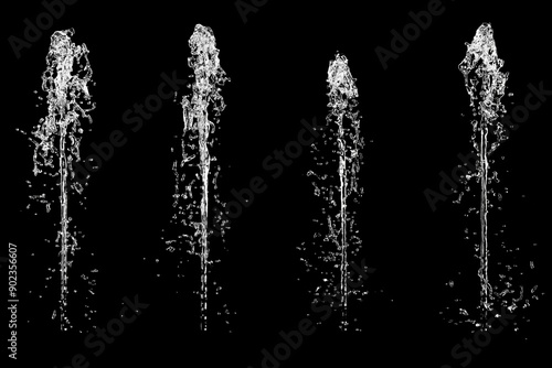 Closeup Fountain Water isolate on black color background. 3D Rendering.