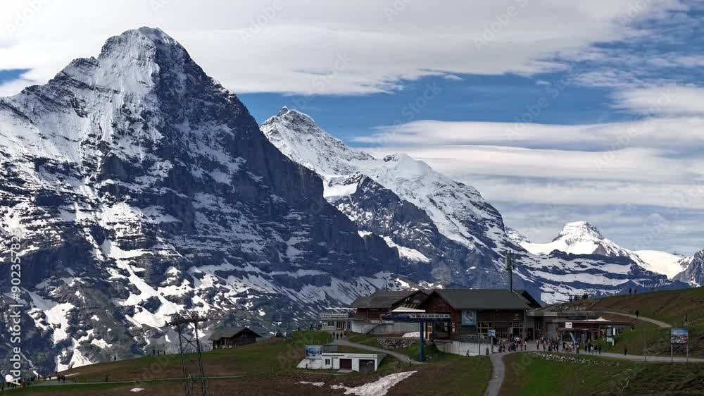Timelapse of Swiss Station with Clouds and Gondola Lifts Timelapse of Swiss Station with Clouds and Gondola Lifts