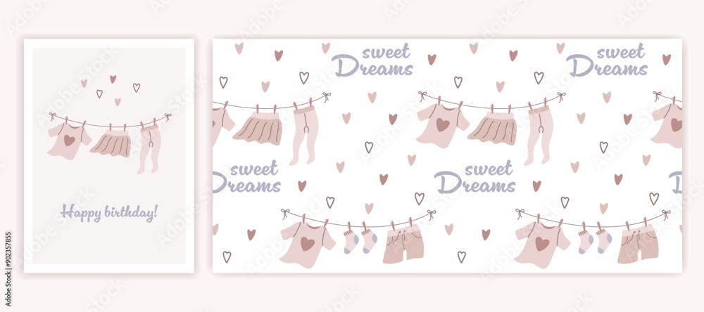 Baby birthday party elements set. Cute childrens card and seamless pattern in flat trendy style. Collection vector illustrations in cartoon design.
Baby birthday party elements set. Cute childrens card and seamless pattern in flat trendy style. Collection vector illustrations in cartoon design.