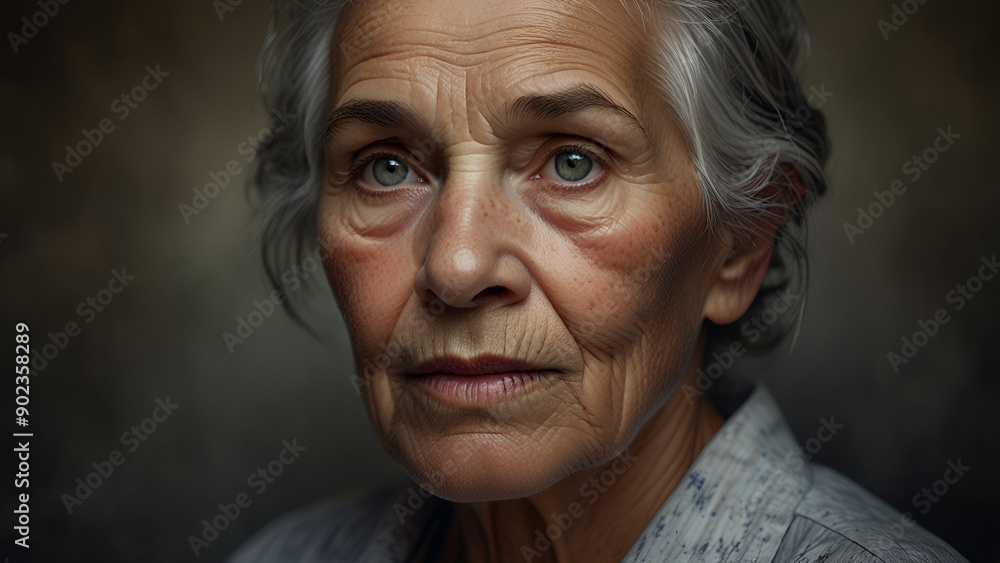 On the International Day of Older Persons, a gracefully aging elderly woman is portrayed in exquisite detai On the International Day of Older Persons, a gracefully aging elderly woman is portrayed in exquisite detai