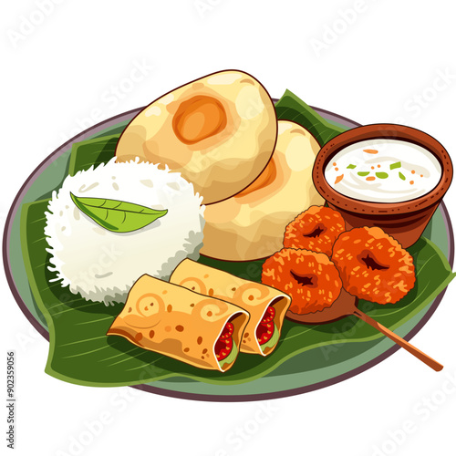 Vector illustration of a plate of healthy Indian food