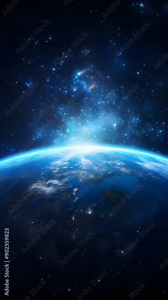 Fototapeta premium Digital technology universe earth abstract graphic poster background with generative
