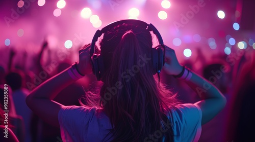 Crazy, Concert, silent disco,disco lights, young crowd..