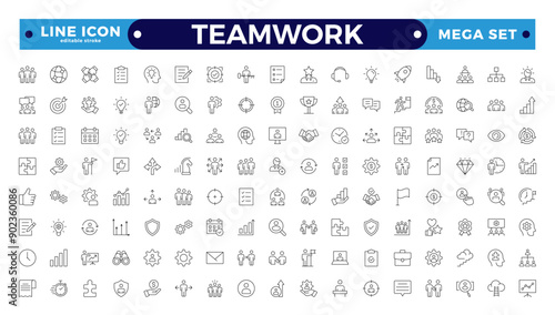 Outline icons related to management, administration, supervision, leadership, business, and governance. Linear icon collection. Teamwork icon collection. Editable stroke outline icon.
