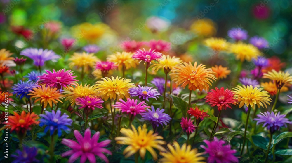 Digital painting wallpaper vibrant color of many species flower in garden Digital painting wallpaper vibrant color of many species flower in garden