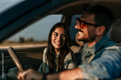 Shot of a young couple going a road trip together
