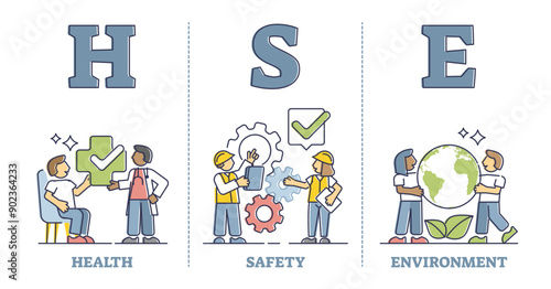 HSE as health, safety or environment protection standard outline diagram, transparent background. Company labor force work protection and risk awareness from hazards illustration.