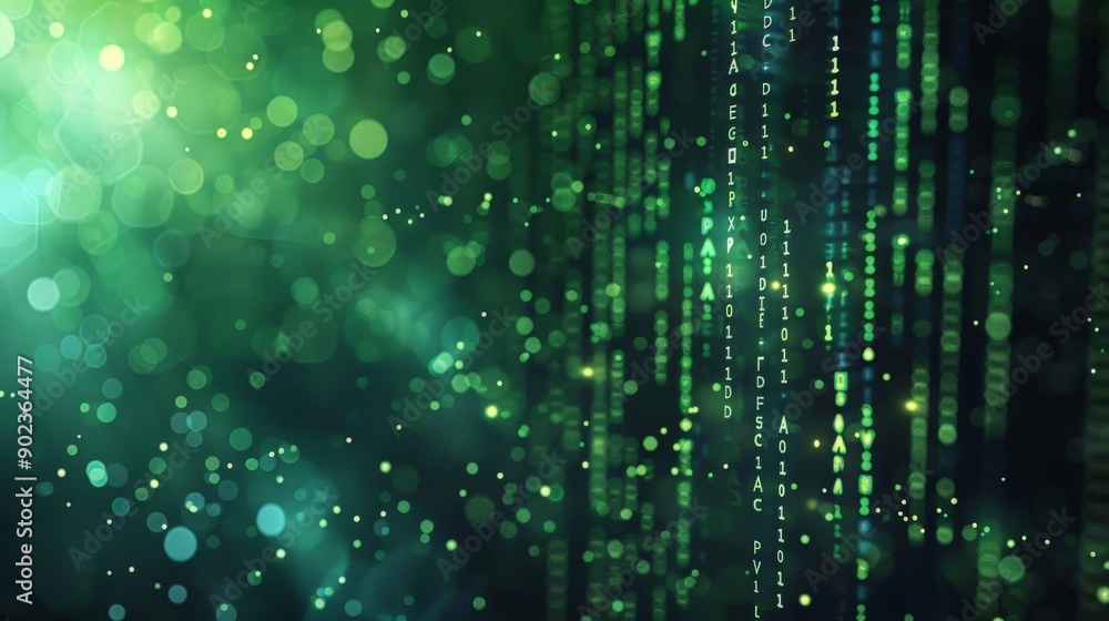 Digital matrix background with cascading green code and dark backdrop Digital matrix background with cascading green code and dark backdrop