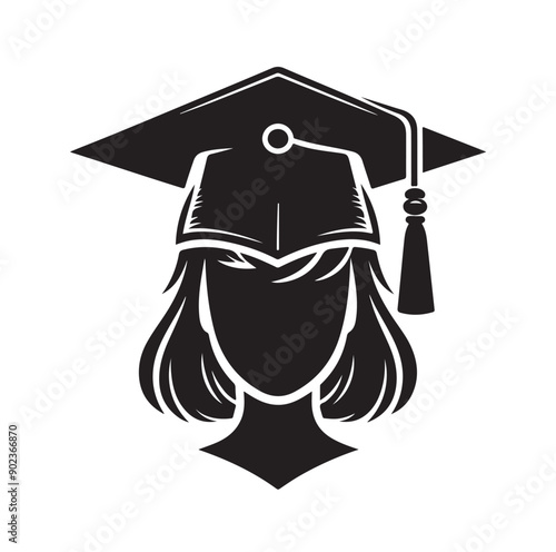 graduation cap vector illustration graphics solid icon in black color