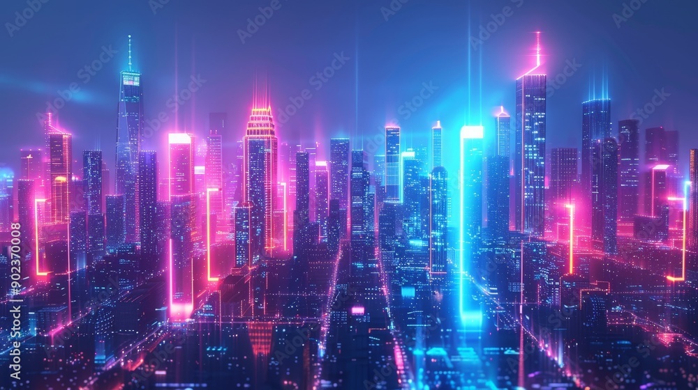 Futuristic cityscape background with glowing skyscrapers and neon lights Futuristic cityscape background with glowing skyscrapers and neon lights