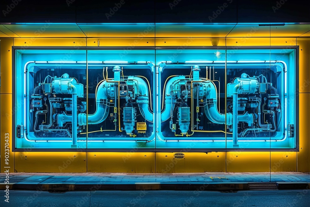 Obraz premium Futuristic control panel with neon elements highlighting advanced technology and digital innovation in a high tech environment.