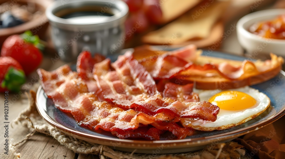The bacon is crispy and delicious served The bacon is crispy and delicious served